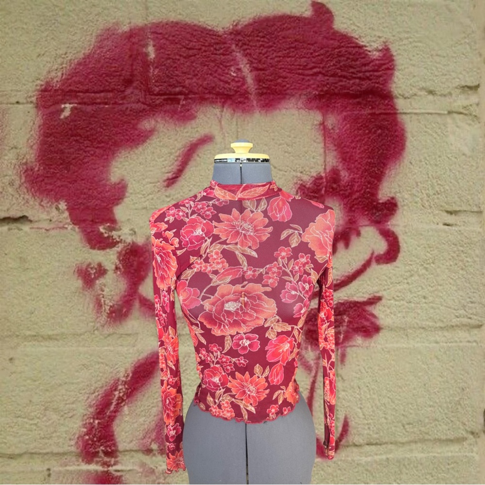 Floral Mock Neck Long-Sleeve Top - Red Floral
